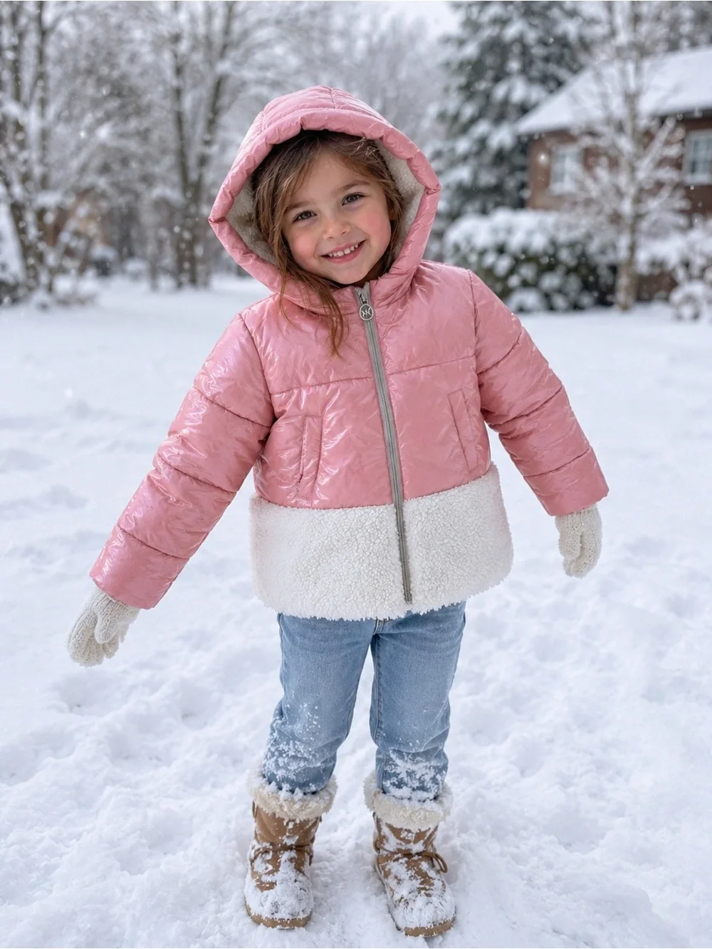 Girls Pinks Michael Koors Puffer Jacket with Sherpa Trim - Kids